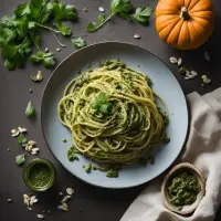 Spaghetti au pesto de graines de courge et fines herbes